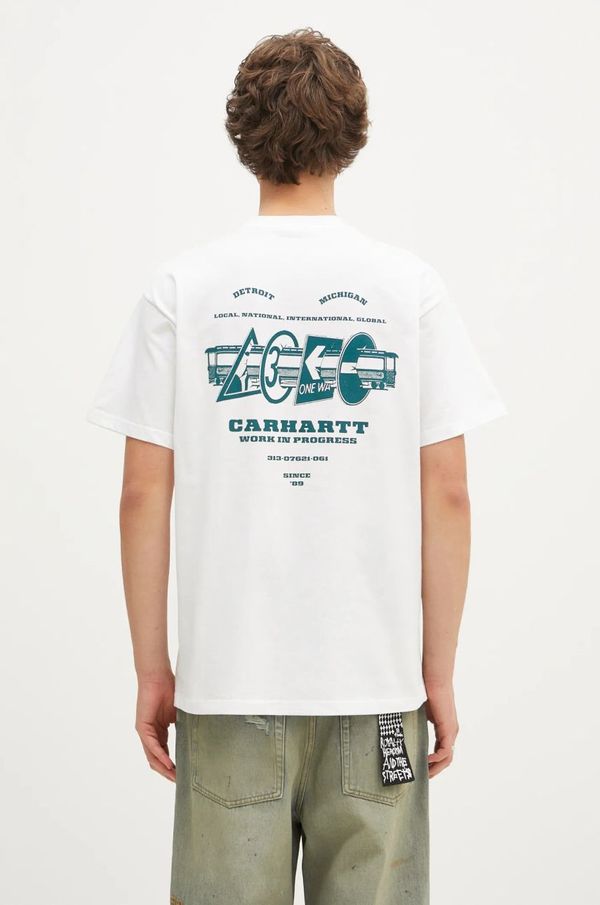 Carhartt WIP Pamučna majica Carhartt WIP Runaway za muškarce, boja: bijela, s tiskom, I034409.2MVXX