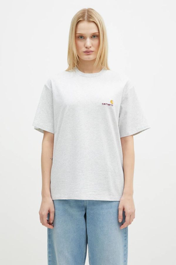 Carhartt WIP Pamučna majica Carhartt WIP S/S American Script T-Shirt za žene, boja: siva, I032218.482XX