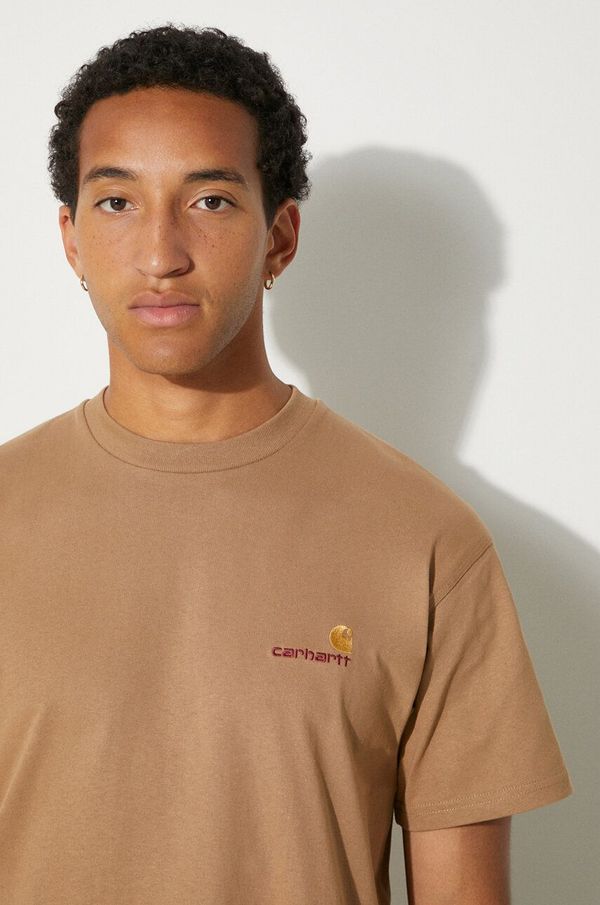 Carhartt WIP Pamučna majica Carhartt WIP S/S American Script za muškarce, boja: bež, s aplikacijom, I029956.2FSXX