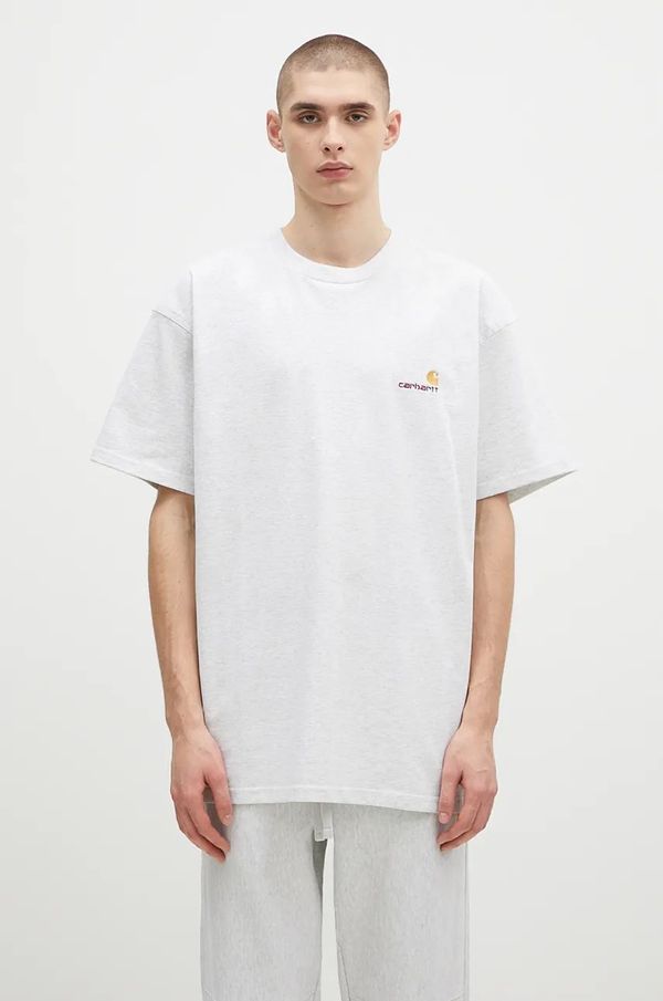 Carhartt WIP Pamučna majica Carhartt WIP S/S American Script za muškarce, boja: siva, melanž, I029956.482XX