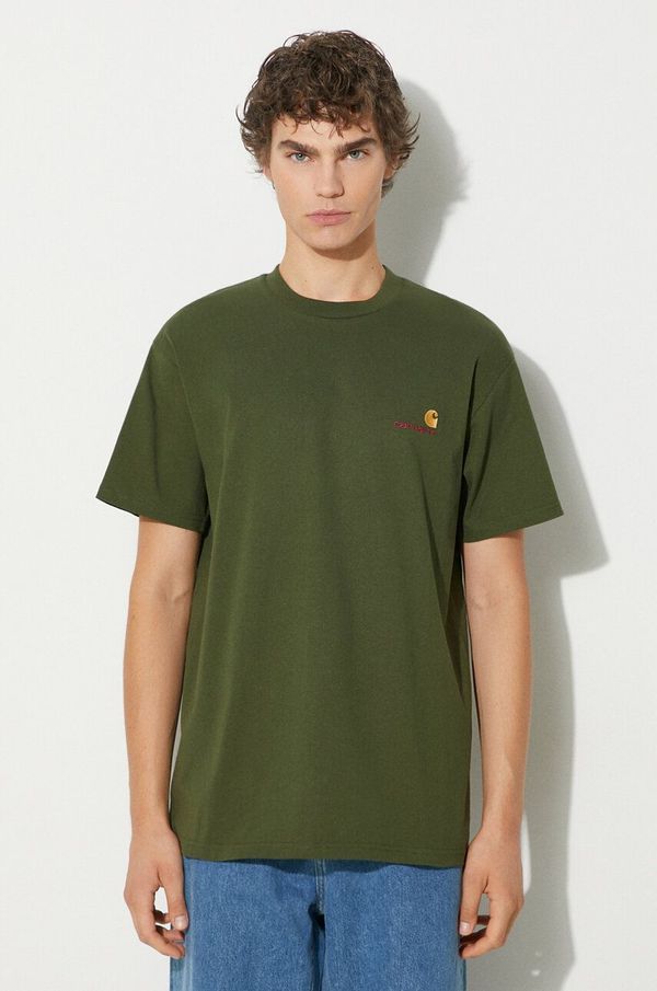 Carhartt WIP Pamučna majica Carhartt WIP S/S American Script za muškarce, boja: zelena, s aplikacijom, I029956.2BRXX