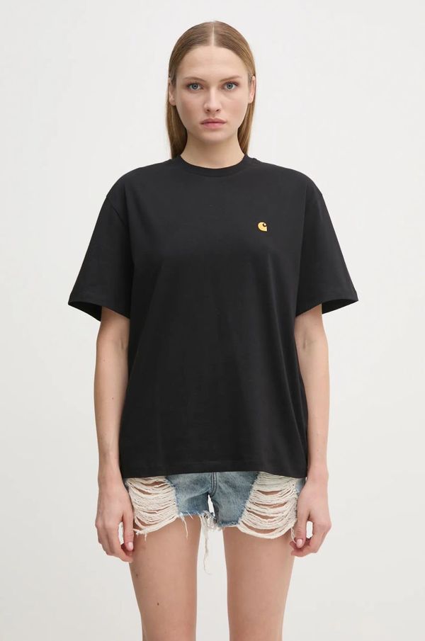 Carhartt WIP Pamučna majica Carhartt WIP S/S Chase za žene, boja: crna, I033045.00FXX