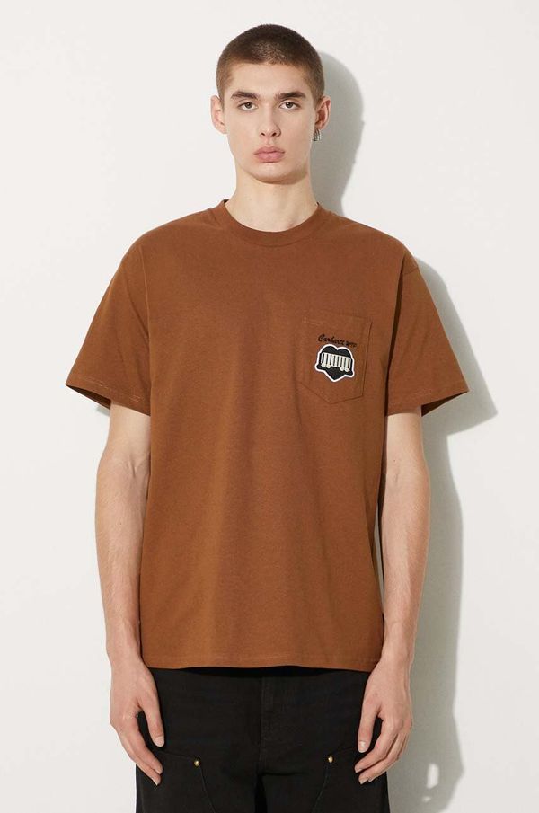 Carhartt WIP Pamučna majica Carhartt WIP S/S Heart Train Pocket za muškarce, boja: smeđa, s aplikacijom, I033979.HZXX