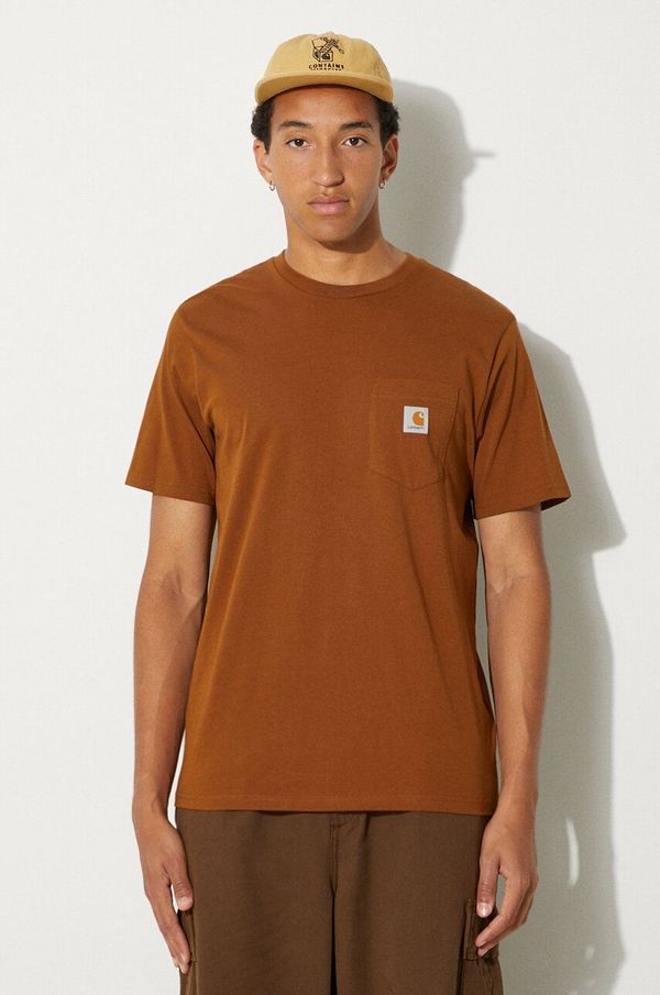 Carhartt WIP Pamučna majica Carhartt WIP S/S Pocket za muškarce, boja: smeđa, bez uzorka, I030434.1NFXX