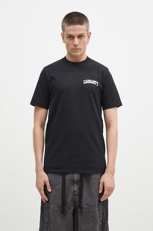Carhartt WIP Pamučna majica Carhartt WIP S/S University Script za muškarce, boja: crna, s tiskom, I034852.0D2XX