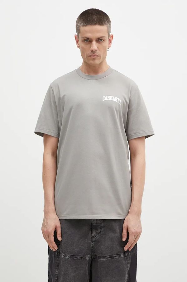 Carhartt WIP Pamučna majica Carhartt WIP S/S University Script za muškarce, boja: siva, s tiskom, I034852.2DFXX