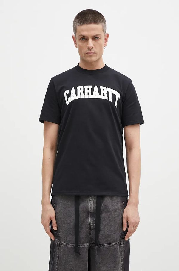 Carhartt WIP Pamučna majica Carhartt WIP S/S University za muškarce, boja: crna, s tiskom, I034851.0D2XX