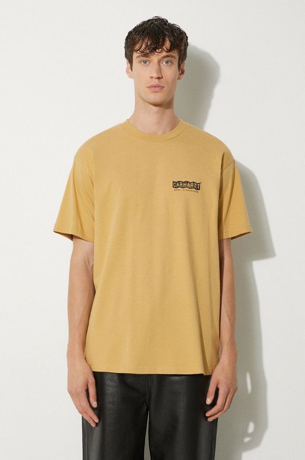 Carhartt WIP Pamučna majica Carhartt WIP Stamp za muškarce, boja: bež, s tiskom, I033670.23F06