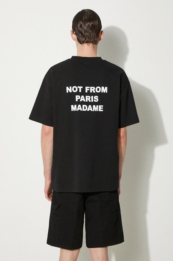 Drôle de Monsieur Pamučna majica Drôle de Monsieur Le T-Shirt Slogan za muškarce, boja: crna, s tiskom, PERM-TS203-CO002-BL