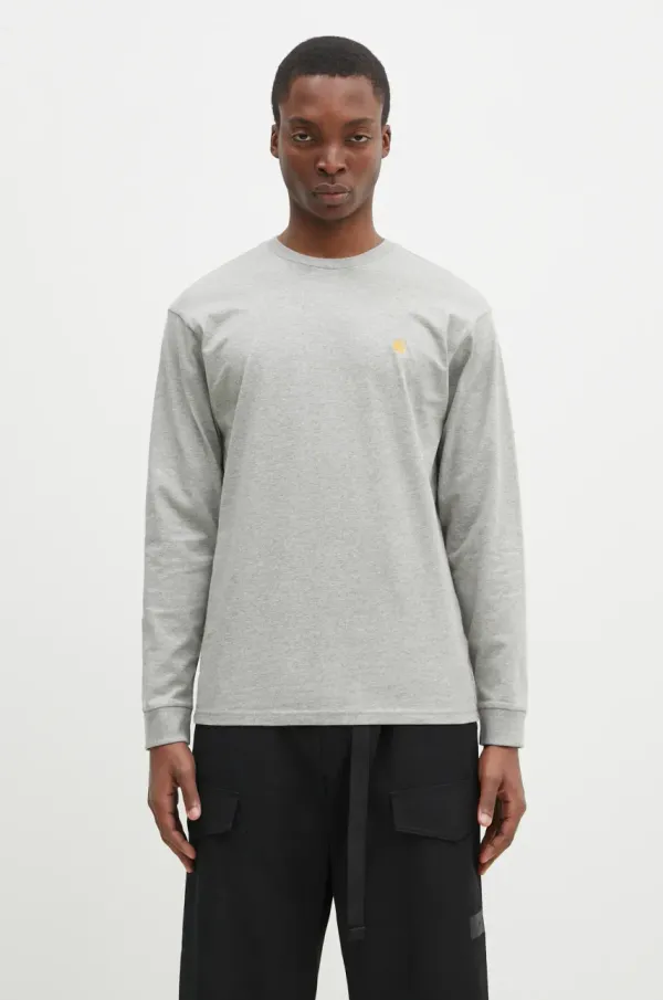 Carhartt WIP Pamučna majica dugih rukava Carhartt WIP Chase boja: siva, melanž, I026392.GREY.HEATH-GREY.HEATH