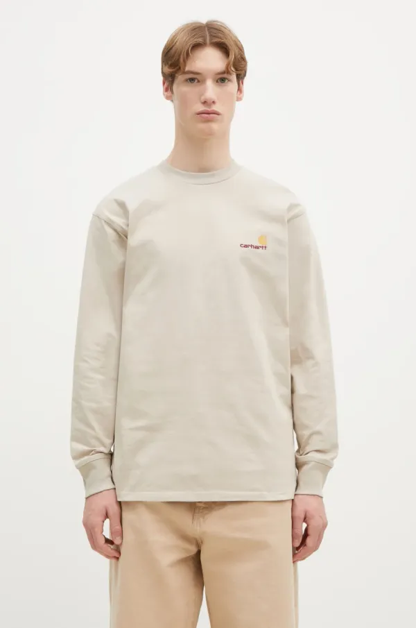 Carhartt WIP Pamučna majica dugih rukava Carhartt WIP Longsleeve American Script boja: bež, bez uzorka, I029955.2LPXX