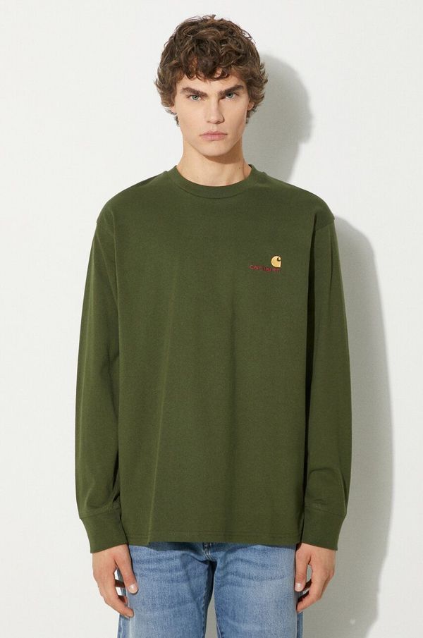 Carhartt WIP Pamučna majica dugih rukava Carhartt WIP Longsleeve American Script boja: zelena, bez uzorka, I029955.2BRXX