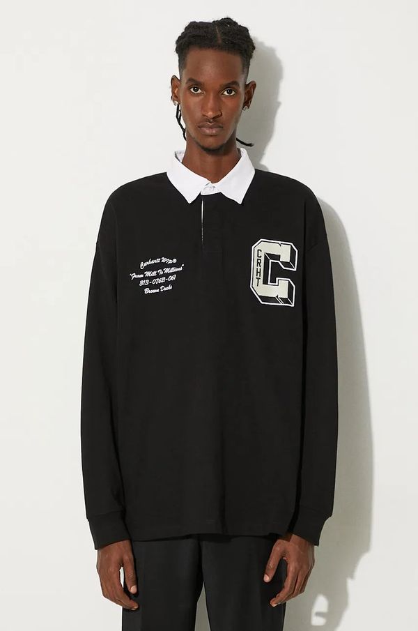 Carhartt WIP Pamučna majica dugih rukava Carhartt WIP Longsleeve Brown Ducks Rugby Shirt boja: crna, s aplikacijom, I033832.0D2XX