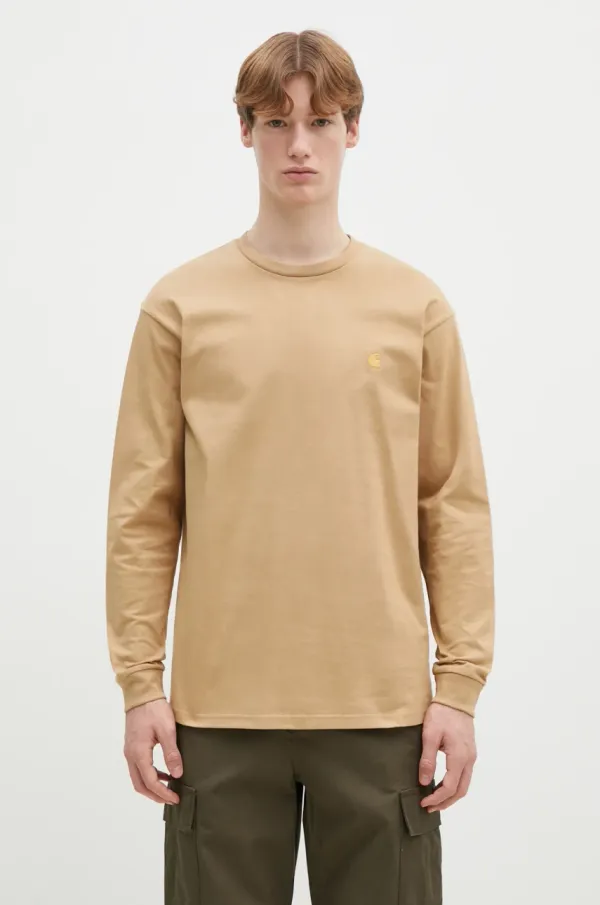 Carhartt WIP Pamučna majica dugih rukava Carhartt WIP Longsleeve Chase boja: bež, bez uzorka, I026392.2N1XX