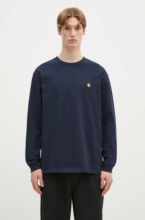 Carhartt WIP Pamučna majica dugih rukava Carhartt WIP Longsleeve Chase boja: tamno plava, bez uzorka, I026392.2MZXX