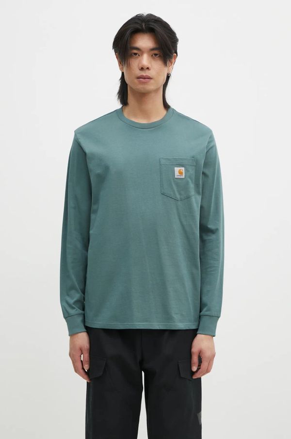 Carhartt WIP Pamučna majica dugih rukava Carhartt WIP Longsleeve Pocket boja: zelena, s aplikacijom, I030437.2M2XX