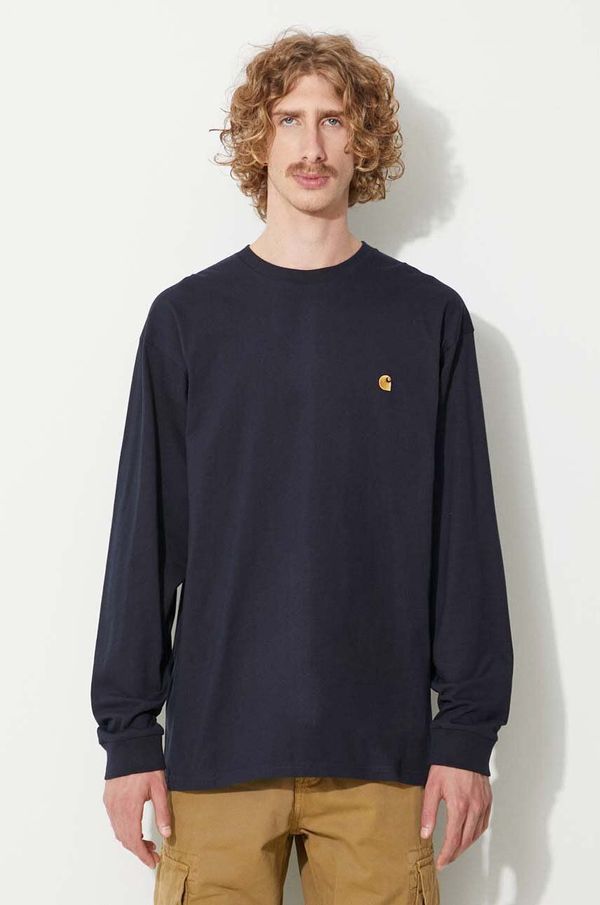 Carhartt WIP Pamučna majica dugih rukava Carhartt WIP L/S Chase T-shirt boja: tamno plava, bez uzorka