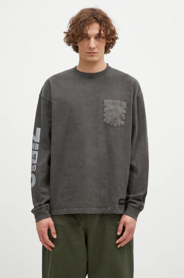 Neighborhood Pamučna majica dugih rukava NEIGHBORHOOD Pigment Dyed Crewneck Longsleeve boja: siva, s tiskom, 242UNNH.CSM03