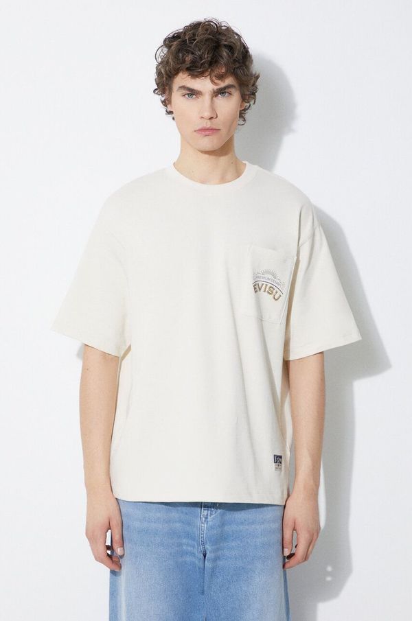 Evisu Pamučna majica Evisu Kamon hotfix Tee za muškarce, boja: bež, s tiskom, 2ESHTM4TS7079