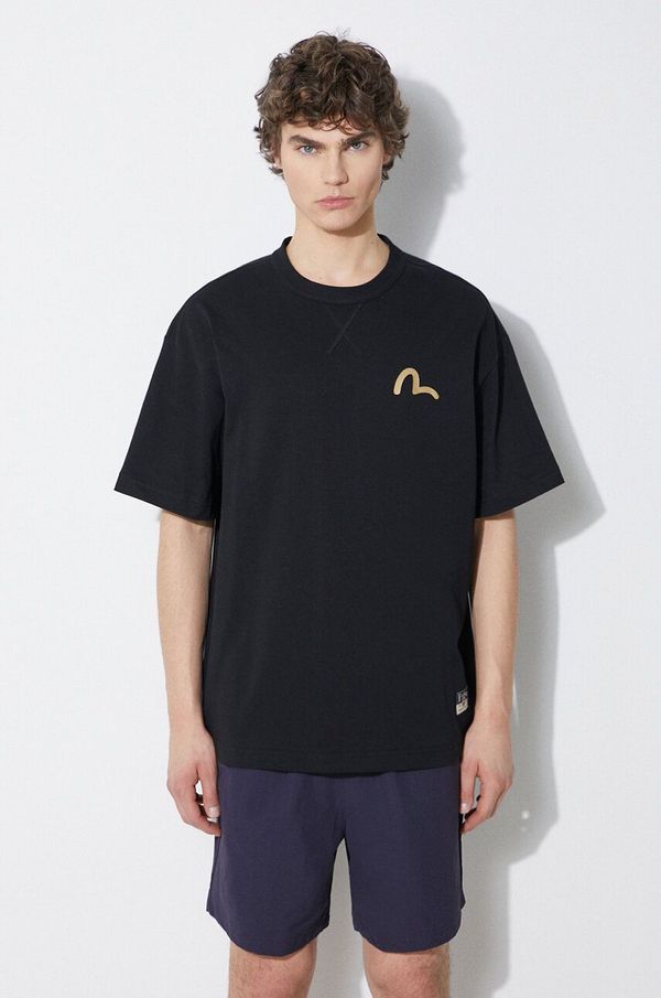 Evisu Pamučna majica Evisu Seagull Print + Kamon Appliqué Tee za muškarce, boja: crna, bez uzorka, 2ESHTM4TS7093