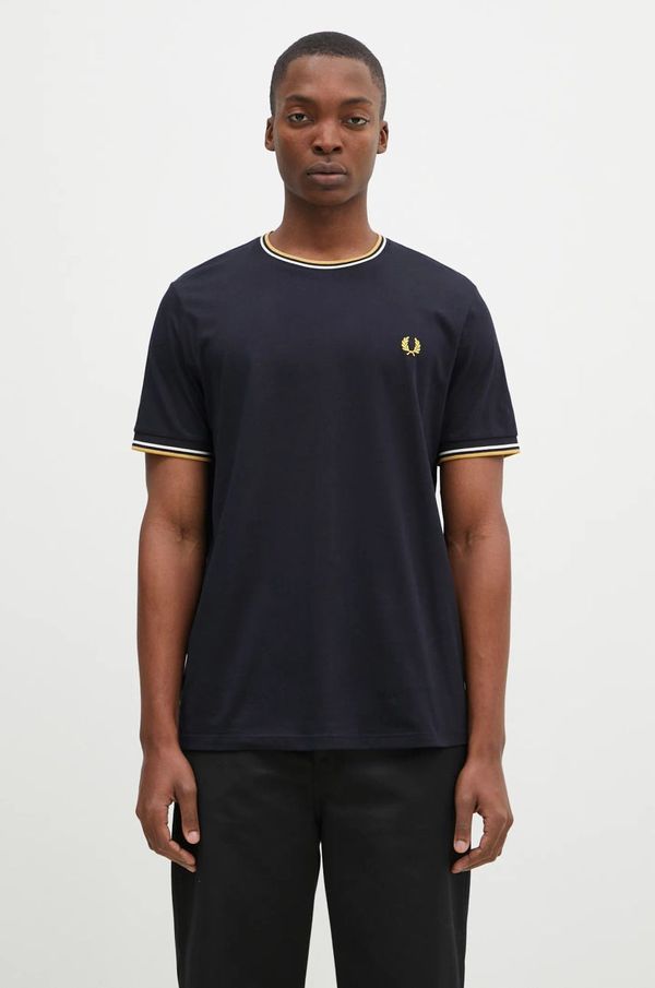 Fred Perry Pamučna majica Fred Perry Twin Tipped T-Shirt za muškarce, boja: tamno plava, bez uzorka, M1588.W53