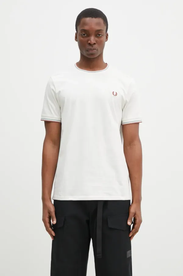 Fred Perry Pamučna majica Fred Perry za muškarce, boja: bež, bez uzorka, M1588.Y20