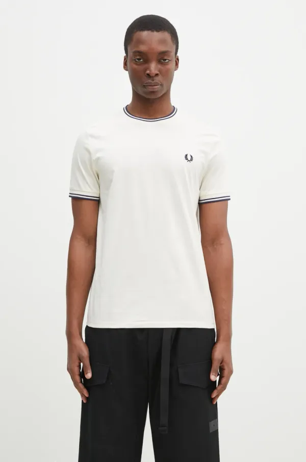 Fred Perry Pamučna majica Fred Perry za muškarce, boja: bež, bez uzorka, M1588.Y24