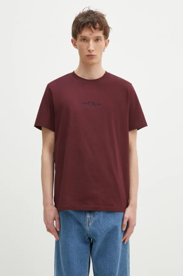 Fred Perry Pamučna majica Fred Perry za muškarce, boja: bordo, s aplikacijom, M4580.K22