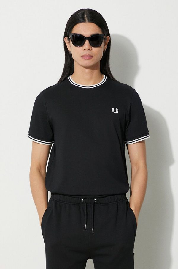 Fred Perry Pamučna majica Fred Perry za muškarce, boja: crna, s aplikacijom, M1588.102