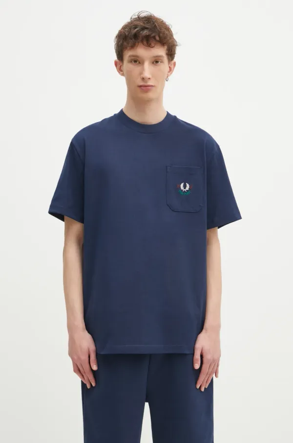 Fred Perry Pamučna majica Fred Perry za muškarce, boja: tamno plava, s aplikacijom, M9827.X86