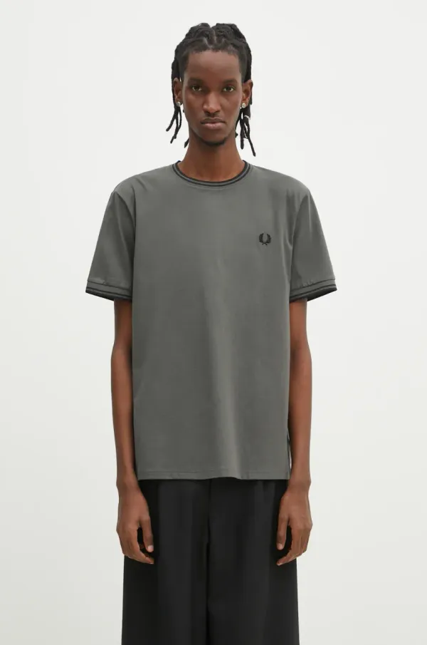 Fred Perry Pamučna majica Fred Perry za muškarce, boja: zelena, bez uzorka, M1588.U70