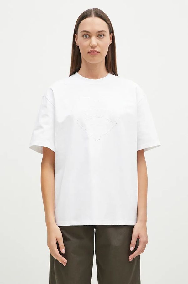 GANNI Pamučna majica GANNI Heavy Cotton Drop Shoulder Heart za žene, boja: bijela, T4033