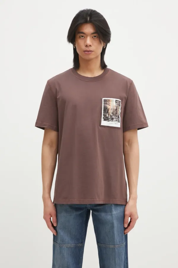 Helmut Lang Pamučna majica Helmut Lang Pstcard T Dtown.Mal za muškarce, boja: smeđa, s tiskom, O10HM518