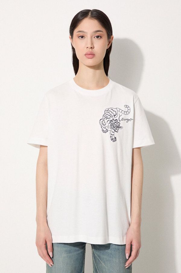 Kenzo Pamučna majica Kenzo Gots Star Tiger Emb Loose za žene, boja: bijela, FE62TS1354SG.02