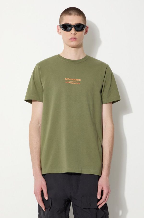 Maharishi Pamučna majica Maharishi Th Anniversary Aum za muškarce, boja: zelena, s tiskom, 1306.OLIVE