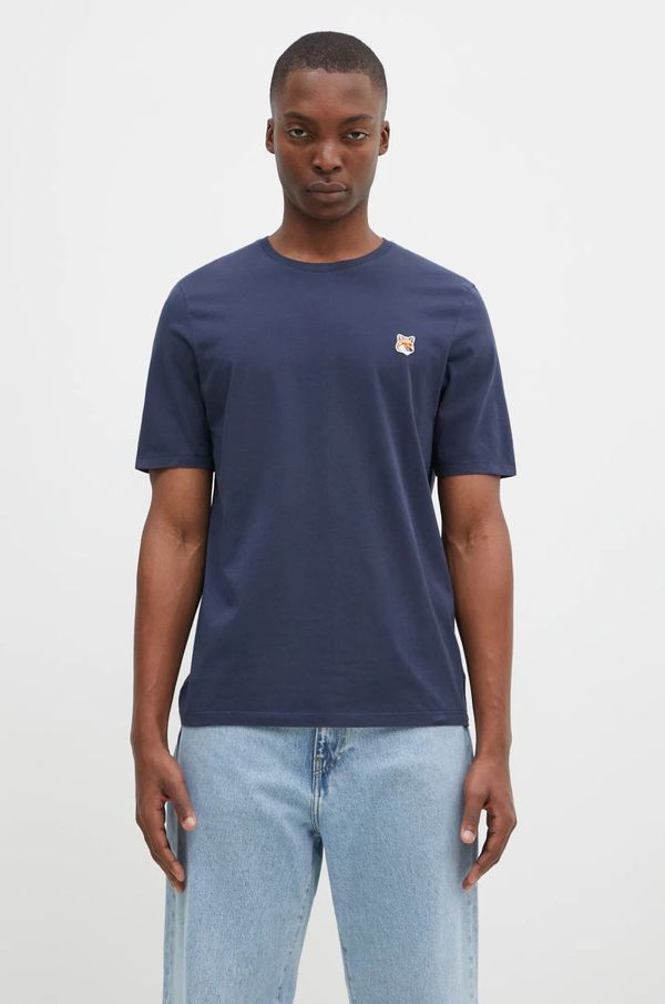 Maison Kitsuné Pamučna majica Maison Kitsuné Fox Head Patch Regular Tee Shirt za muškarce, boja: tamno plava, s aplikacijom, LM00104KJ0008