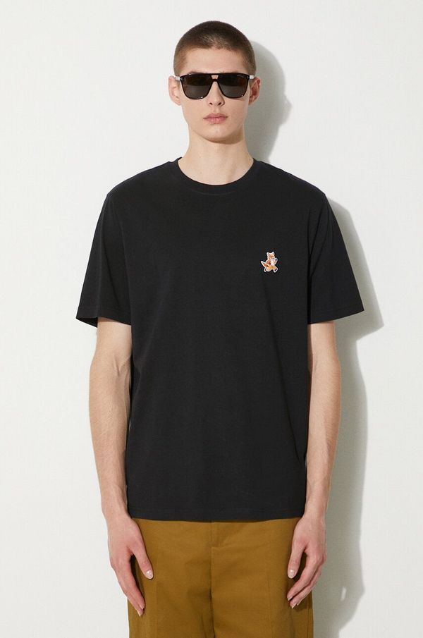 Maison Kitsuné Pamučna majica Maison Kitsuné Speedy Fox Patch Comfort Tee Shirt za muškarce, boja: crna, s aplikacijom, MM00125KJ0008