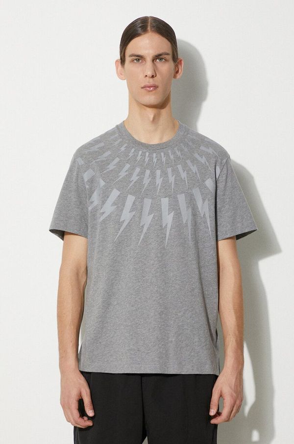 Neil Barrett Pamučna majica Neil Barrett Fairisle Thunderbolt Slim za muškarce, boja: siva, s tiskom, MY70007S-Y524-756N