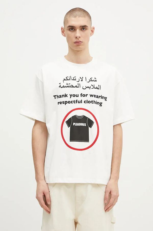 PLEASURES Pamučna majica PLEASURES Respect Heavyweight Shirt za muškarce, boja: bijela, s uzorkom, P24F041