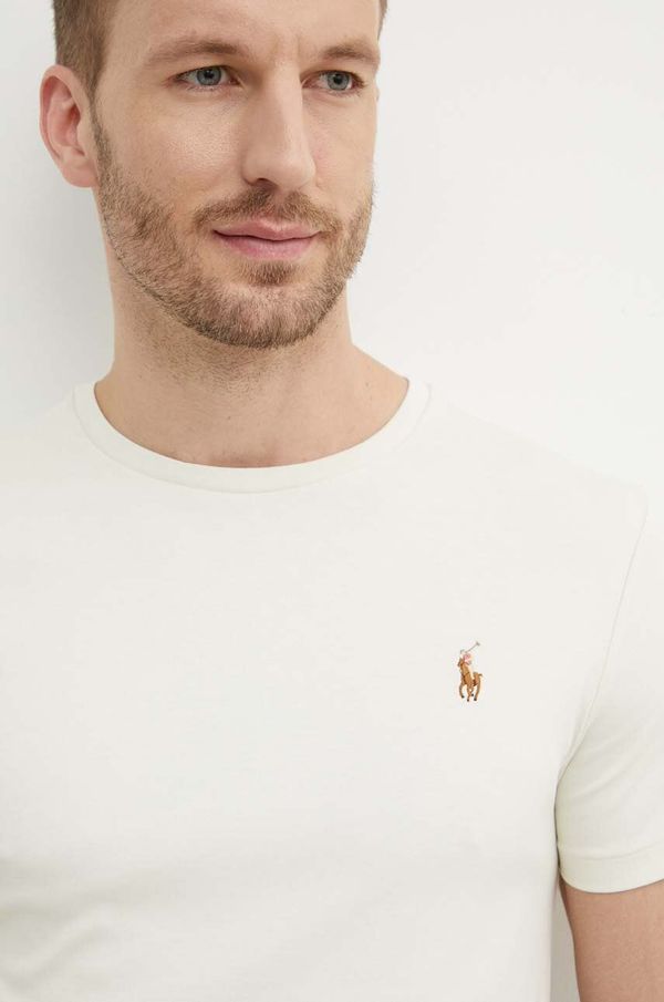 Polo Ralph Lauren Pamučna majica Polo Ralph Lauren za muškarce, boja: bež, bez uzorka, 710740727