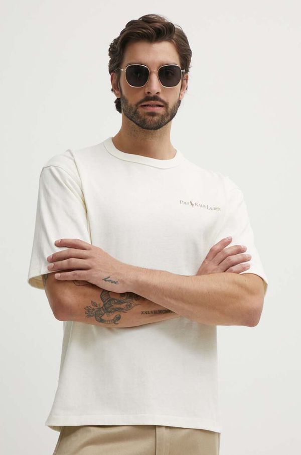 Polo Ralph Lauren Pamučna majica Polo Ralph Lauren za muškarce, boja: bež, s tiskom, 710950133001