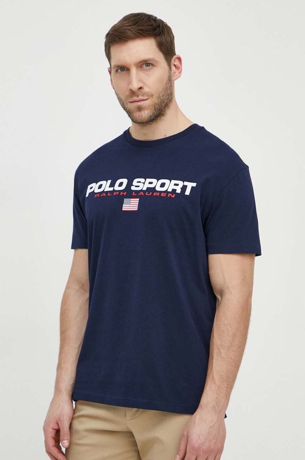 Polo Ralph Lauren Pamučna majica Polo Ralph Lauren za muškarce, boja: tamno plava, s tiskom, 710750444