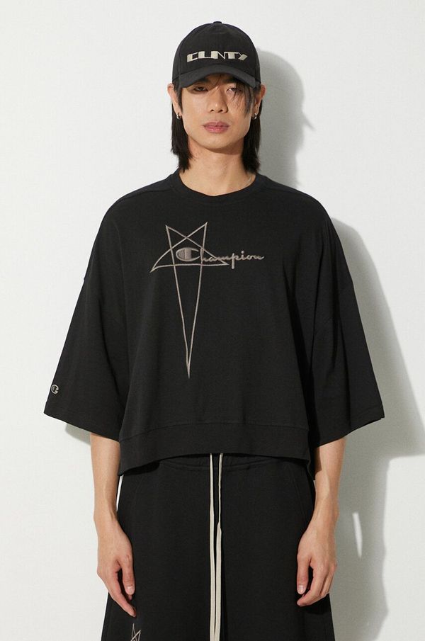 Rick Owens Pamučna majica Rick Owens x Champion Tommy T-Shirt Cropped za muškarce, boja: crna, s aplikacijom, CM01D9404