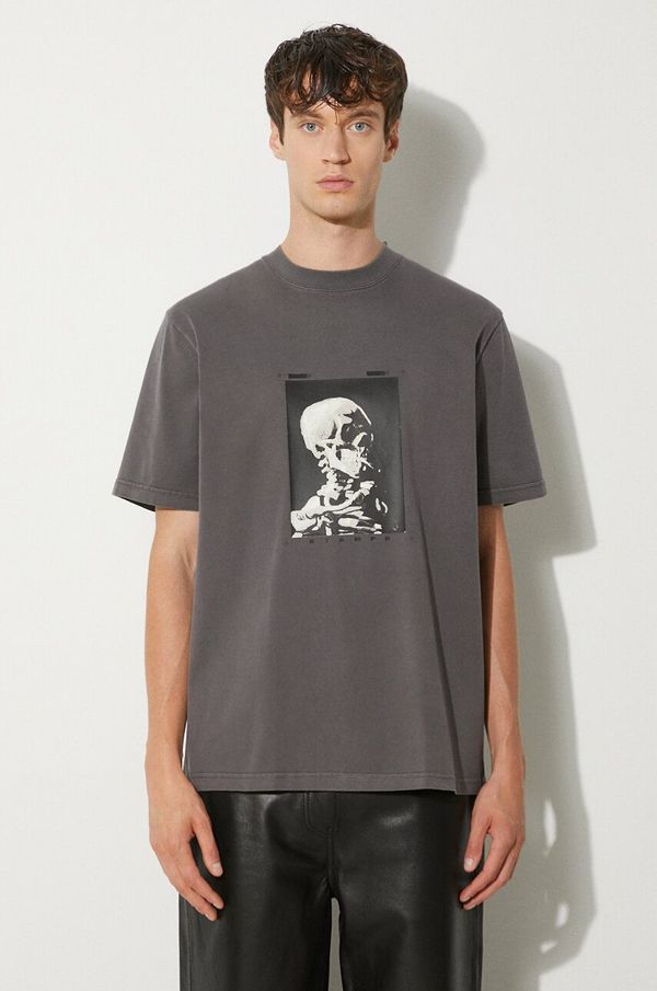 STAMPD Pamučna majica STAMPD Skeleton Garment Dye Relaxed Tee V2 za muškarce, boja: siva, s uzorkom, SLA-M3247TE-DKG