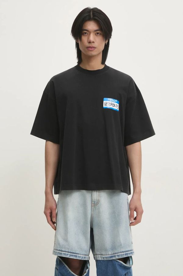 Vetements Pamučna majica VETEMENTS My Name Sticker Cropped Boxy boja: crna, s tiskom, UA66TR710B
