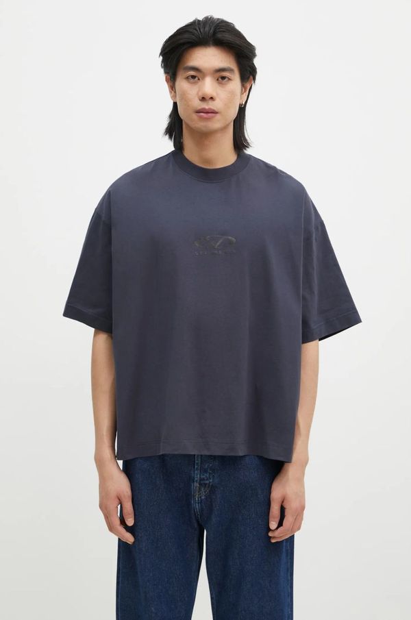 Vetements Pamučna majica VETEMENTS Oval Logo Cropped Boxy za muškarce, boja: tamno plava, s tiskom, UA66TR600N