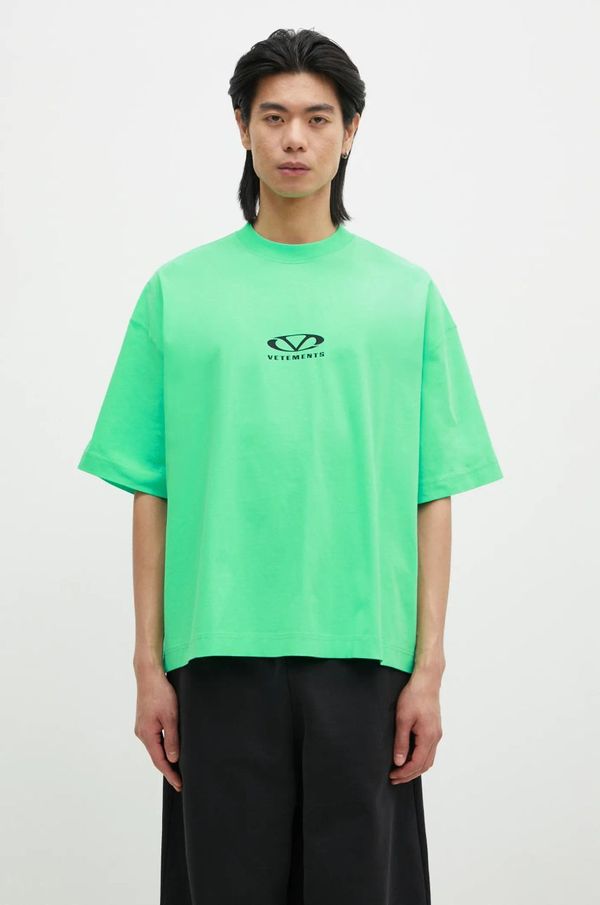 Vetements Pamučna majica VETEMENTS Oval Logo Cropped Boxy za muškarce, boja: zelena, s tiskom, UA66TR600E