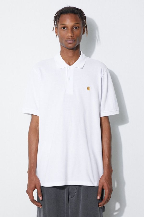 Carhartt WIP Pamučna polo majica Carhartt WIP S/S Chase Pique boja: bijela, glatki model, I023807-ICARUS/GOL