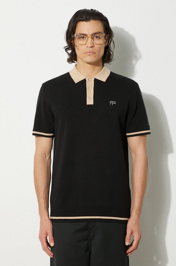 Filling Pieces Pamučna polo majica Filling Pieces Knit Polo boja: crna, s aplikacijom, 80713661861