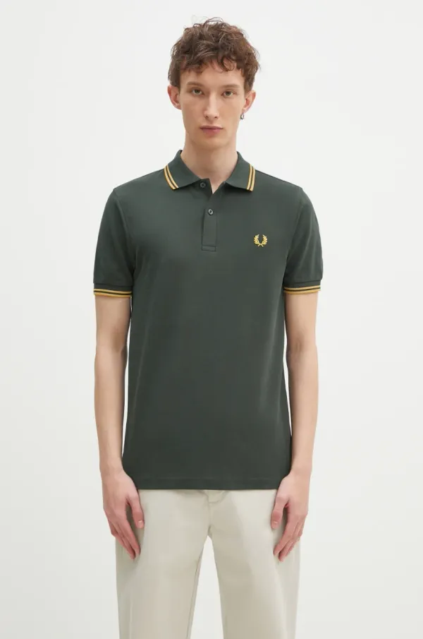 Fred Perry Pamučna polo majica Fred Perry boja: zelena, s aplikacijom, M3600.Y22